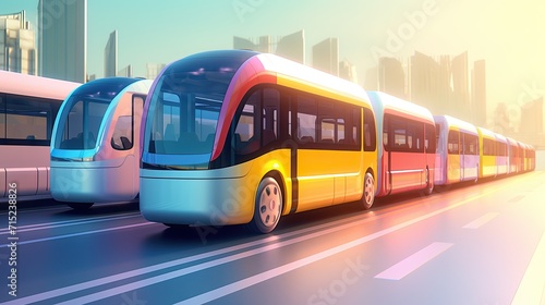 Self driving buses for public transportation solid background