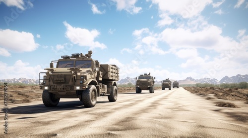 Virtual reality simulations for military convoy training solid background