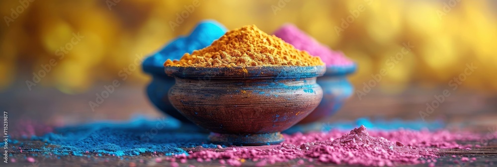Indian Festival Holi Multicolors Wooden Bowl, Background HD, Illustrations