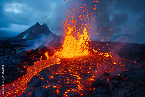 Volcano lava magma erupting.