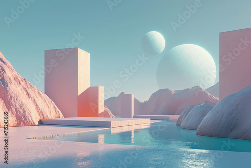deep 3d immersive world minimalistic style illustration