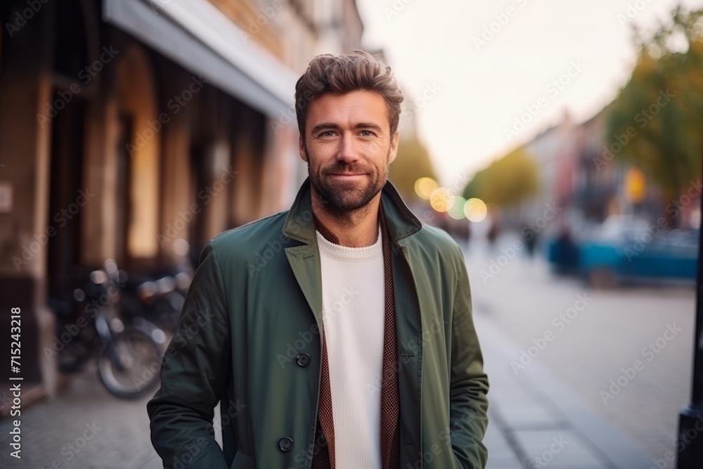 Portrait of a handsome young man standing on the street and smiling Portrait of a handsome young man standing on the street and smiling