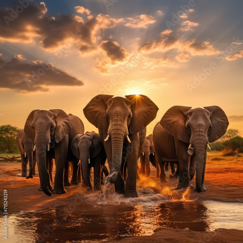 elephants at sunset