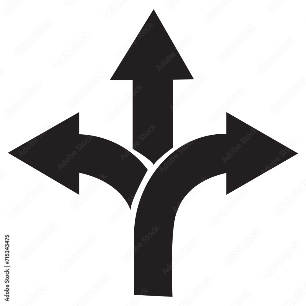 three-way direction arrow icon - obrazy, fototapety, plakaty 