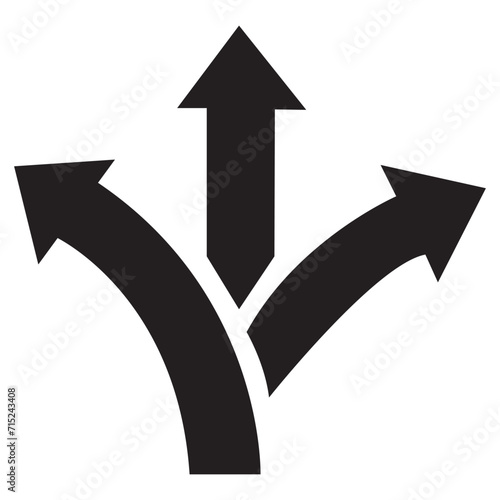 Choice between three roads icons. Three-way directional arrow collection. Way, road, direction, branching, arrows - stock vector.