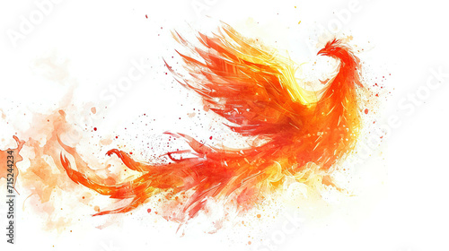Phoenix on fire png, isolated on white or transparent background, bird burning © Jennifer