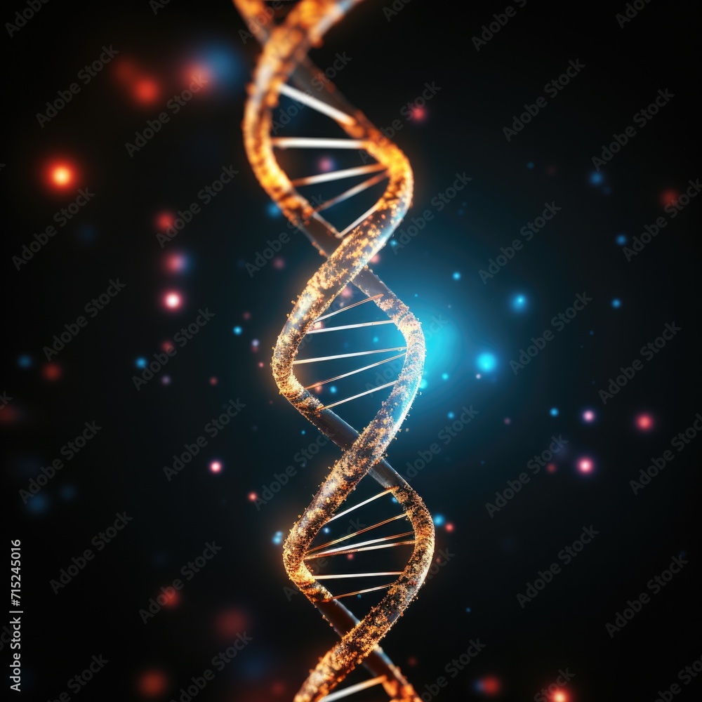 Obraz premium DNA strand on black background with stars. Generative AI.