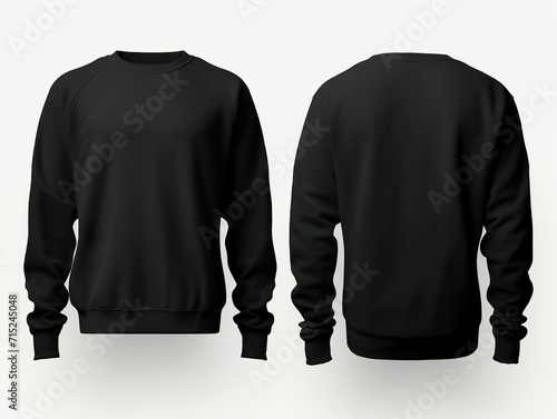 Black t-shirt sweatshirt sweater long sleeve front and back vector mockup isolated on white, black t-shirt sweatshirt sweater long sleeve mockup