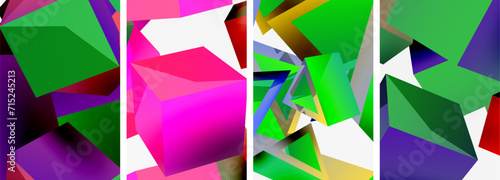 Flying 3d shapes, cubes and other geometric elements background design for wallpaper, business card, cover, poster, banner, brochure, header, website