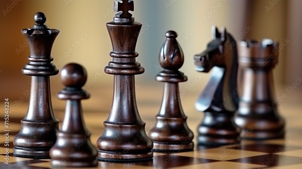 Background concept for business strategy with copy space, showcasing prominent chess and strategic pieces Background concept for business strategy with copy space, showcasing prominent chess and strategic pieces