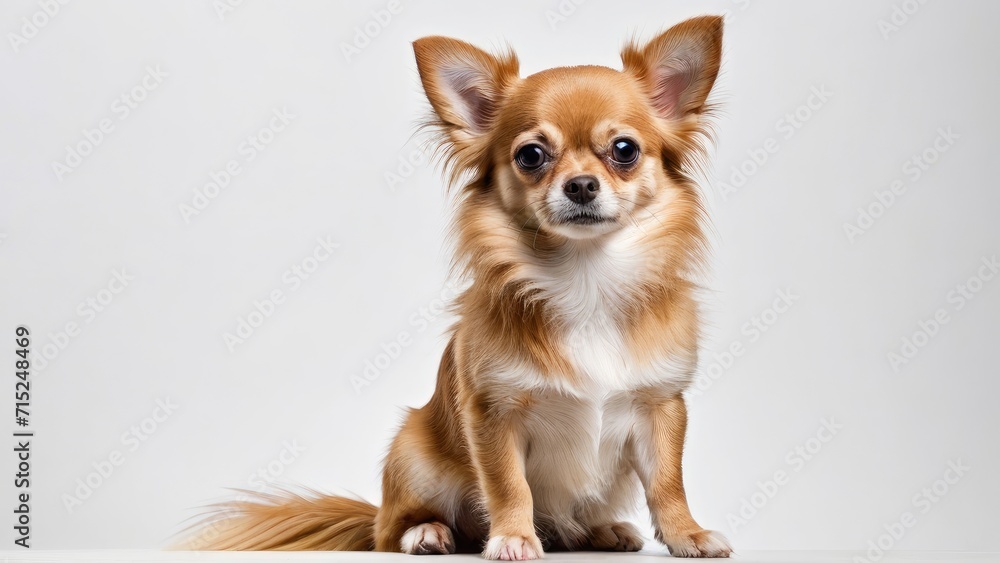 Fawn long coat chihuahua dog on grey background Fawn long coat chihuahua dog on grey background