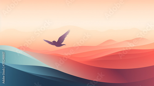 silhouette of a minimalist bird in flight, its form an interplay of curves and angles photo
