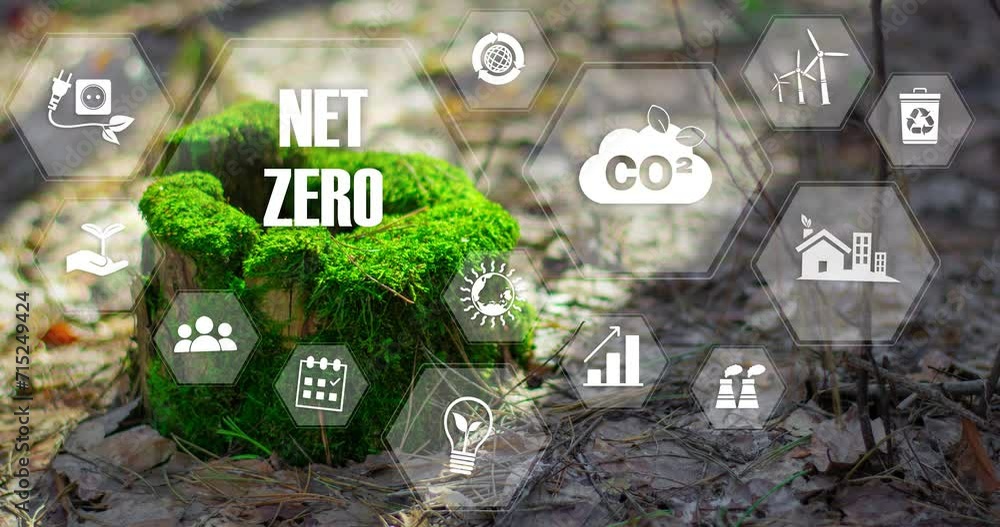 Un Net Zero Net zero emission.2050 strategy. Carbon neutral. Net zero greenhouse ...