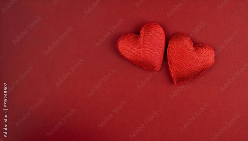 red heart on red background, Valentine's day hearts, blank space.