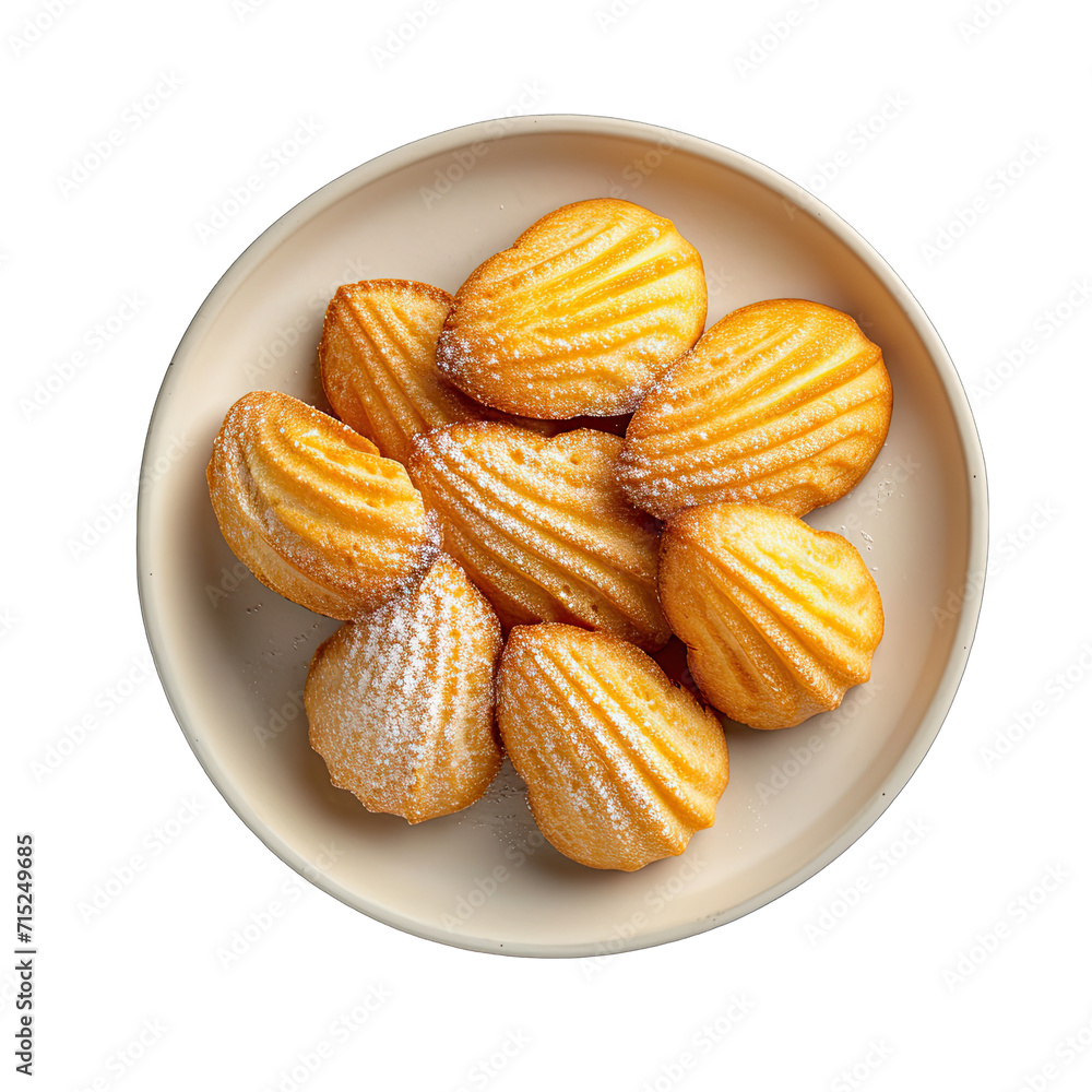Plate of Madeleine isolated on white background, top view Plate of Madeleine isolated on white background, top view