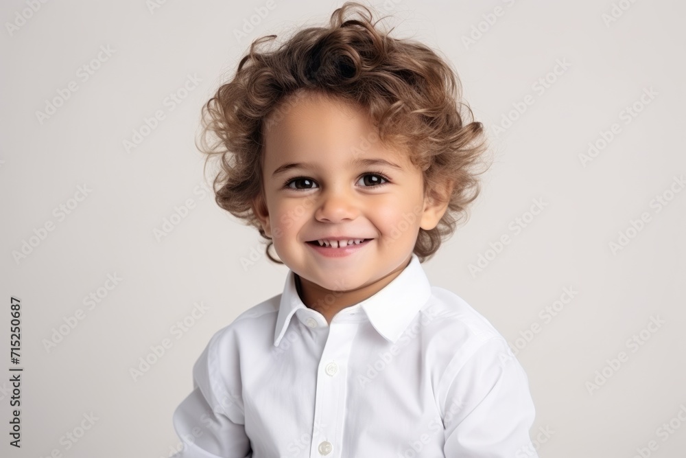 Portrait of a cute little boy with curly hair on gray background Portrait of a cute little boy with curly hair on gray background