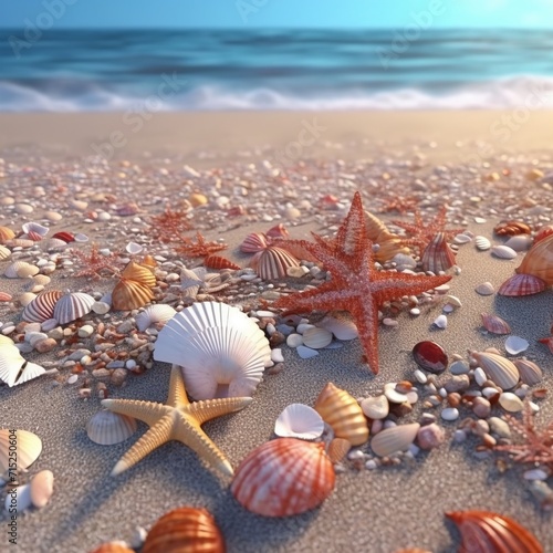  Starfish and Seashells on Seashore - Beach Holiday Vibes