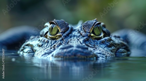 Closeup of a menacing crocodiles eyes peering out from just above the waters surface showcasing its primal instinct and formidable presence in its natural habitat