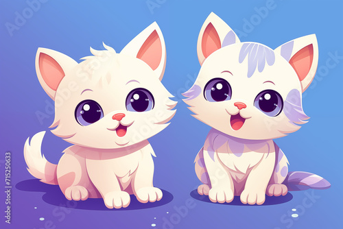 Cute two kittens sitting and smiling, cartoon style illustration. Generate Ai