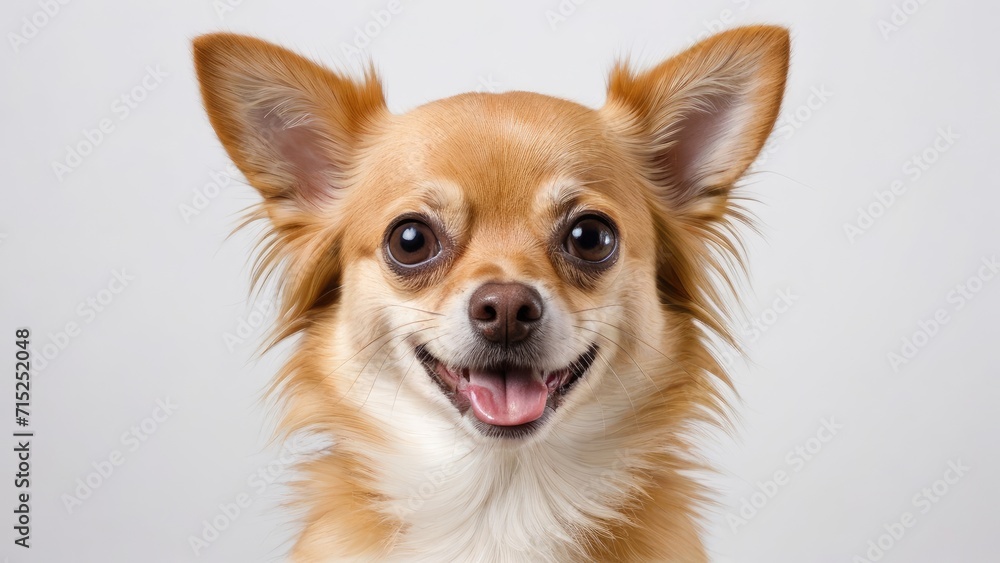 Portrait of Fawn long coat chihuahua dog on grey background
