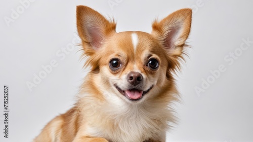 Portrait of Fawn long coat chihuahua dog on grey background © QuoDesign