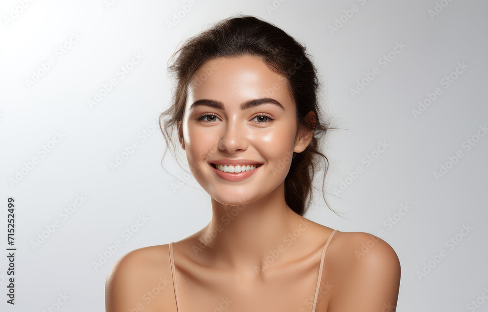 Photo of beautiful face of young adult woman with fresh, clean skin isolated on white Photo of beautiful face of young adult woman with fresh, clean skin isolated on white