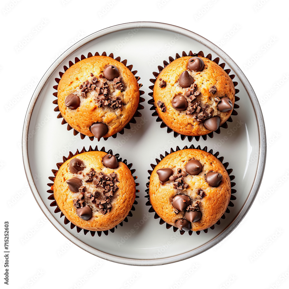 Plate of Muffin isolated on white background, top view Plate of Muffin isolated on white background, top view