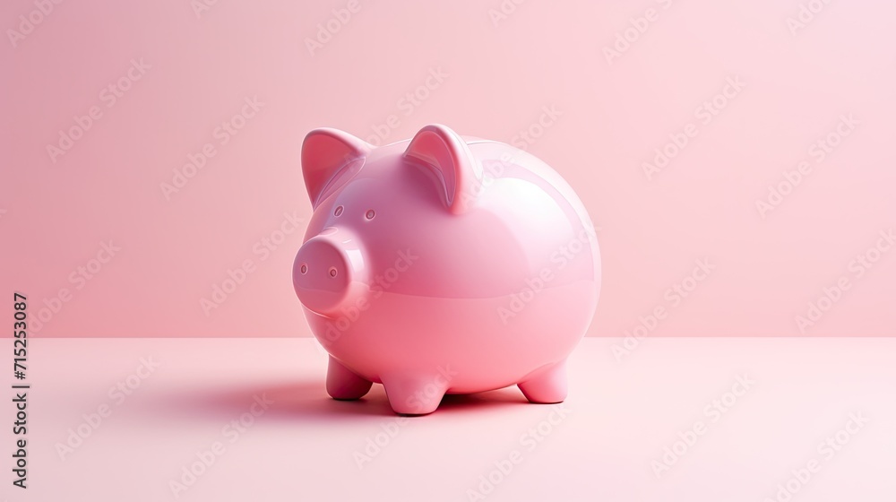 pink piggy bank on pink background, money savings concept