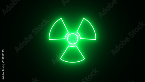 Vászonkép Neon glowing Radiation sign, caution radiation hazard warning sign