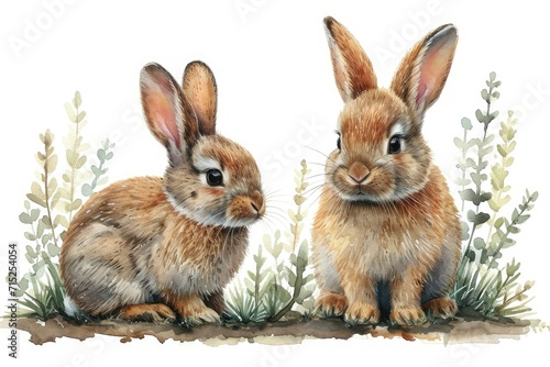 Vector watercolor easter elements collection with bunnies