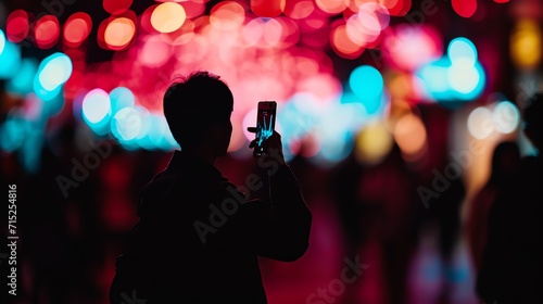 Silhouette of Person Taking Photo Against Vivid Bokeh Lights