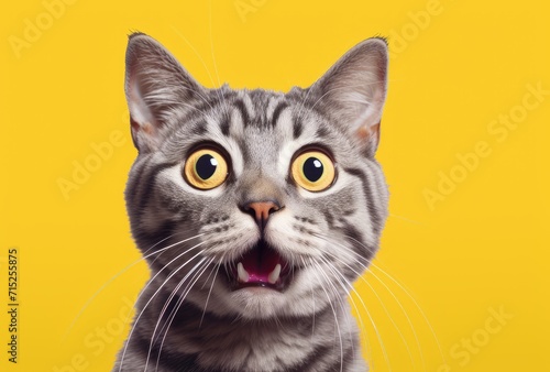 A cat with a comical and surprised expression, capturing a moment of feline surprise or curiosity. © Murda