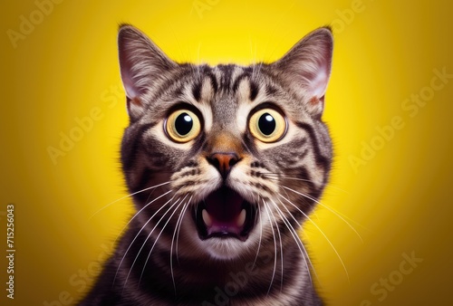 A cat with a comical and surprised expression, capturing a moment of feline surprise or curiosity.