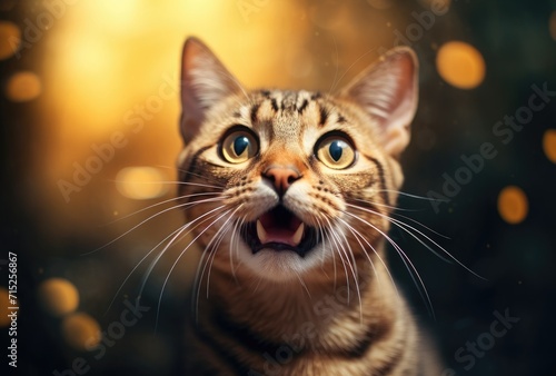 A cat with a surprised expression, featuring an open mouth in a moment of astonishment or curiosity.