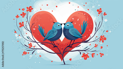 Valentine's Day, A couple of Romantic birds are hugging, in heart shape illustration photo