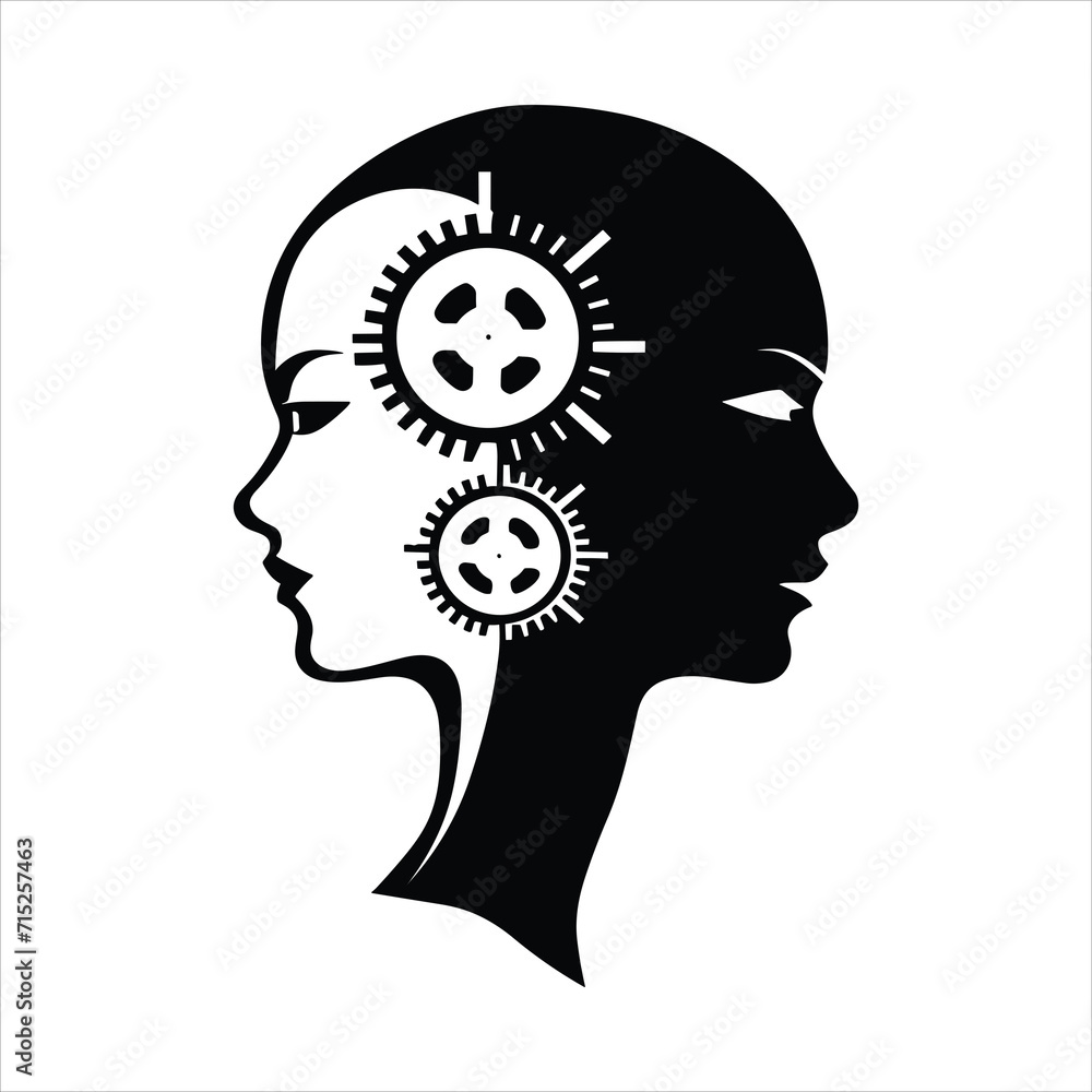 cogs interlocked within two heads talking corporate vector illustrations cogs interlocked within two heads talking corporate vector illustrations