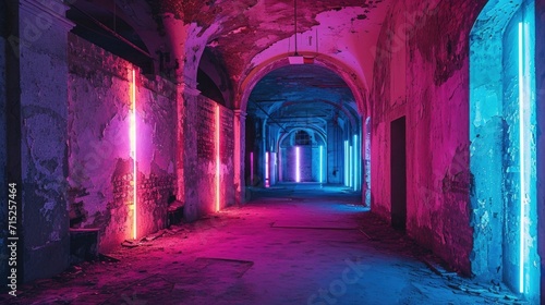 The decaying walls of a castle now serving as the canvas for a mesmerizing neon art installation