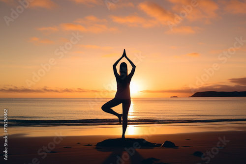 Beach Yoga Silhouette at Sunrise. © Henry Saint John