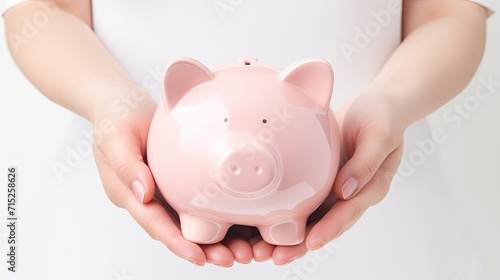 A hand holding a pink piggy bank, symbolizing savings, financial planning, or investment.