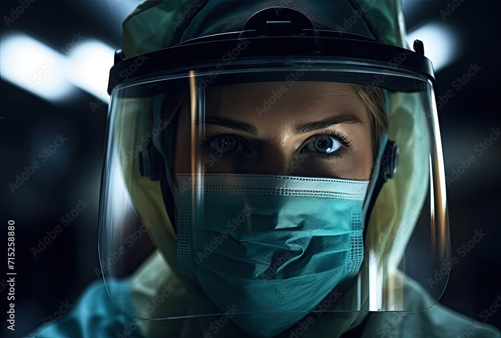 A portrait of a healthcare worker dressed in full protective gear, emphasizing the dedication and commitment to providing care in challenging circumstances. A portrait of a healthcare worker dressed in full protective gear, emphasizing the dedication and commitment to providing care in challenging circumstances.