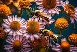 Witness the artistry of nature as a honey bee skillfully extracts honey from a flower, brought to life in this AI-generated image. 


