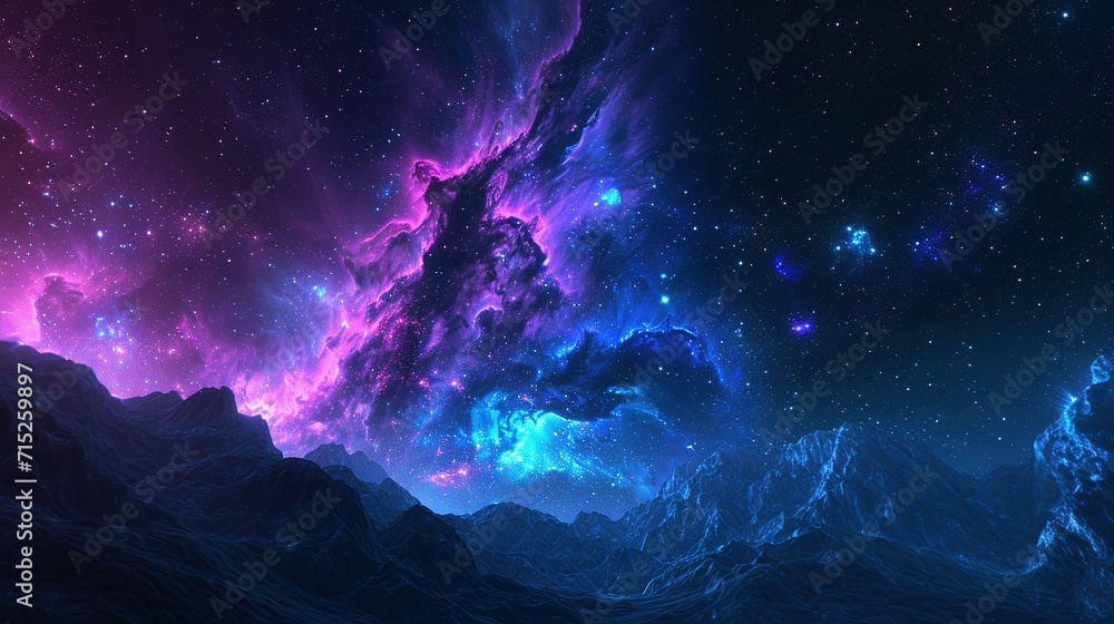 Beautiful fantasy starry night sky, blue and purple colorful, galaxy and aurora 4k wallpaper