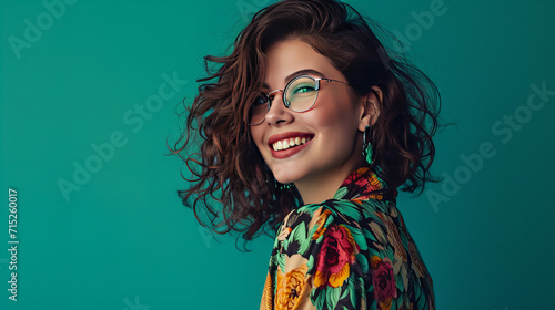 Woman Wearing Glasses and Colorful Shirt