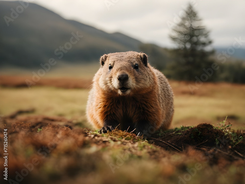 Groundhog in the ground outdoor