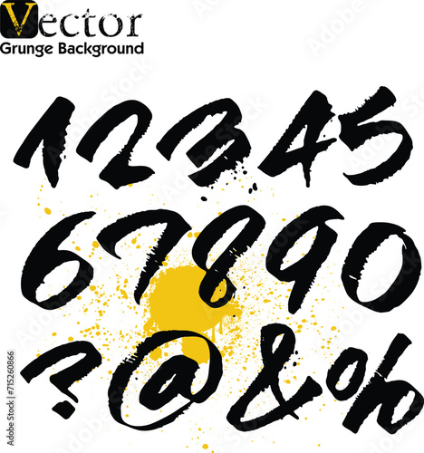 vector set of acrylic or calligraphy ink numbers. ABC for your design  brush lettering  Numbers written with a brush. Hand drawn Numbers. Watercolor vector. Grunge design elements  Grungy painted obje