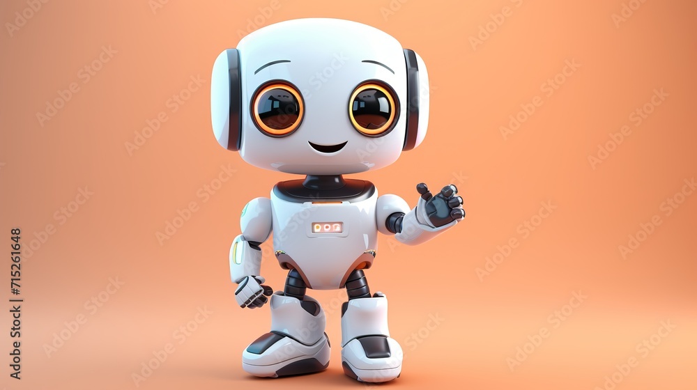 adorable ai robot with thoughtful cartoon personality in 3d rendering background image and use it as your wallpaper, poster and banner design.