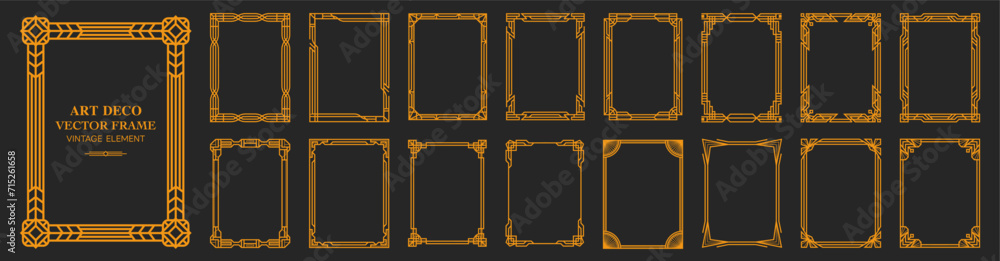 Art Deco gold frame , vintage frame , ornament frame ,line geometric luxury frames , wedding banner label card geometric background vector illustration