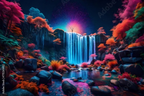 Venture into the surreal realm of a multicolor land, expertly crafted by AI into a mesmerizing stock photo.