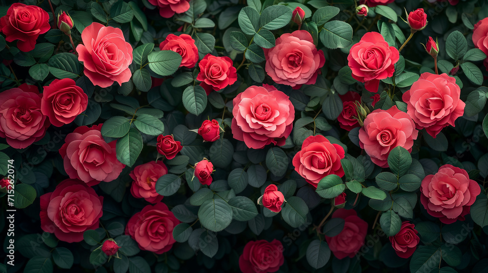 Soft red roses and branches and leaves background Soft red roses and branches and leaves background