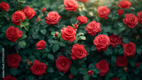 Soft red roses and branches and leaves background
